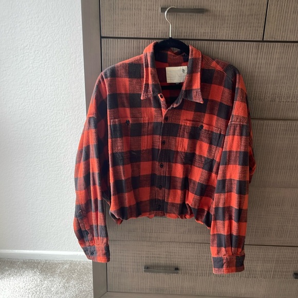 R13 Tops - R13 Red and Black Buffalo Plaid Cropped Button-Up Shirt